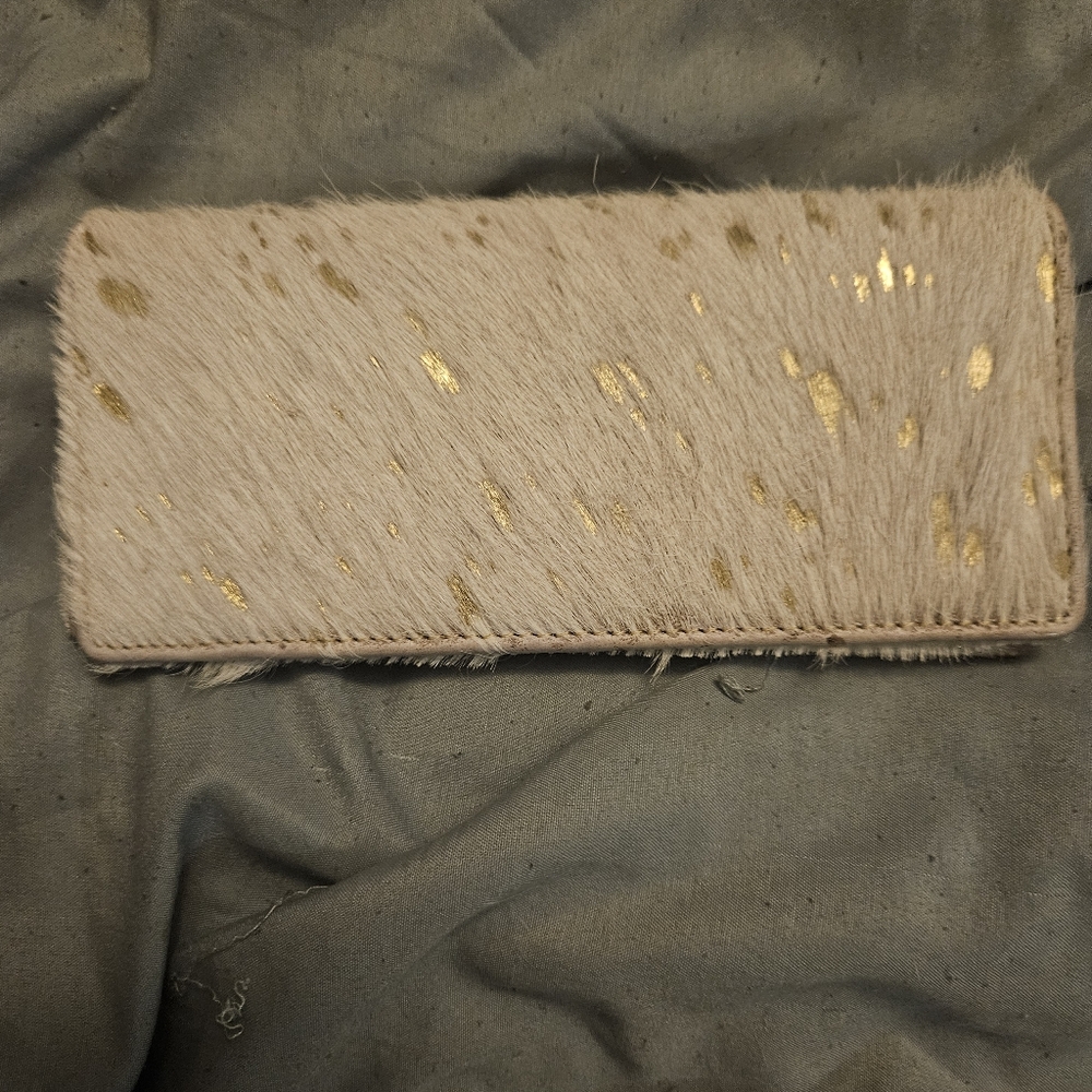 Gold Speckled Cream Faux? Fur Large Wallet